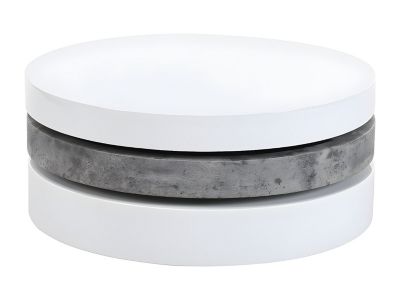 Table basse pivotante ronde avec 1 niche en MDF - Béton et blanc - JANITA