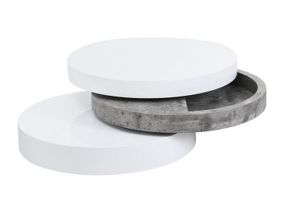 Table basse pivotante ronde avec 1 niche en MDF - Béton et blanc - JANITA