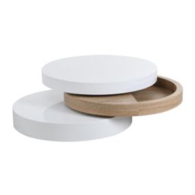 Table basse pivotante ronde avec 1 niche en MDF - Blanc et naturel clair - JANITA