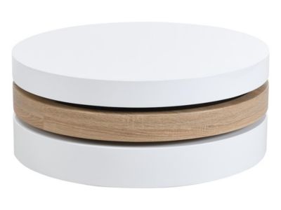 Table basse pivotante ronde avec 1 niche en MDF - Blanc et naturel clair - JANITA