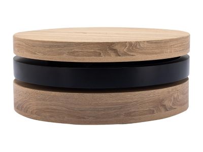 Table basse pivotante ronde avec 1 niche en MDF - Noir et naturel clair - JANITA