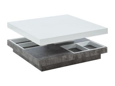 Table basse - Plateau pivotant - MDF laqué blanc et béton - FAUSTO II