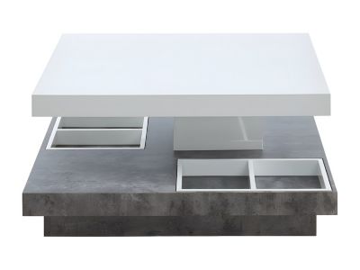 Table basse - Plateau pivotant - MDF laqué blanc et béton - FAUSTO II