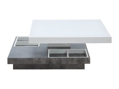 Table basse - Plateau pivotant - MDF laqué blanc et béton - FAUSTO II