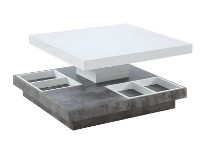 Table basse - Plateau pivotant - MDF laqué blanc et béton - FAUSTO II