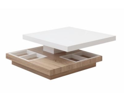 Table basse - Plateau pivotant - MDF laqué blanc et béton - FAUSTO II