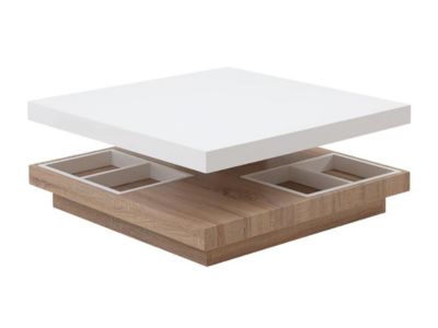 Table basse - Plateau pivotant - MDF laqué blanc et chêne - FAUSTO II