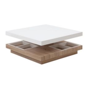 Table basse - Plateau pivotant - MDF laqué blanc et chêne - FAUSTO II