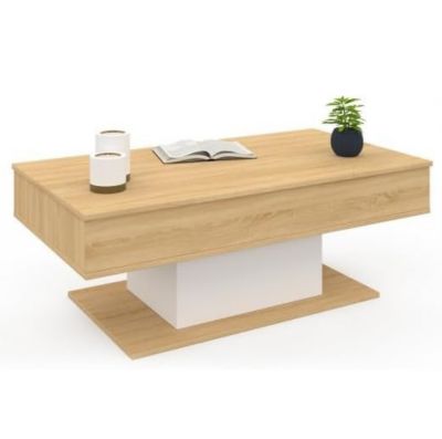 Table Basse Plateau Relevable Bois et Blanc