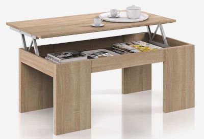 Table Basse à Plateau Relevable coloris chêne canadien - Dim : 100 x 50 x 42 cm