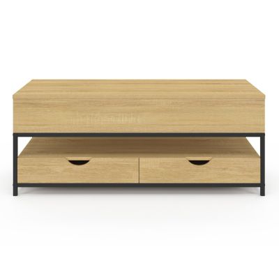 Table basse plateau relevable rectangulaire DETROIT avec 2 tiroirs design industriel
