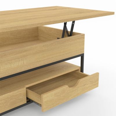 Table basse plateau relevable rectangulaire DETROIT avec 2 tiroirs design industriel