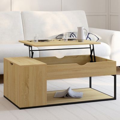 Table basse plateau relevable rectangulaire DETROIT avec coffre design industriel