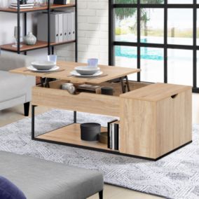 Table basse plateau relevable rectangulaire DETROIT avec coffre design industriel