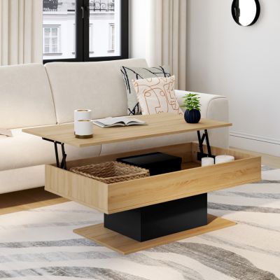 Table basse plateau relevable rectangulaire EDEN bois et noir