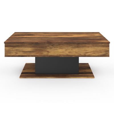 Table basse plateau relevable rectangulaire EDEN bois foncé effet vieilli et noir