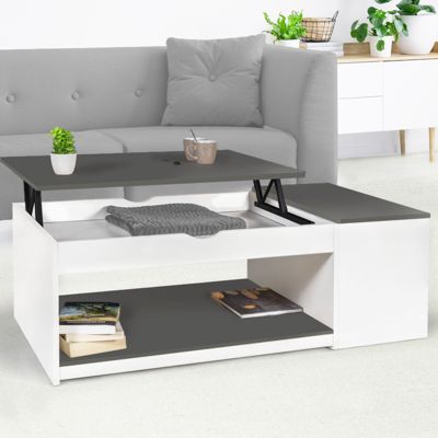 Table basse plateau relevable rectangulaire ELEA avec coffre bois blanc et gris