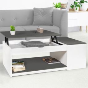 Table basse plateau relevable rectangulaire ELEA avec coffre bois blanc et gris