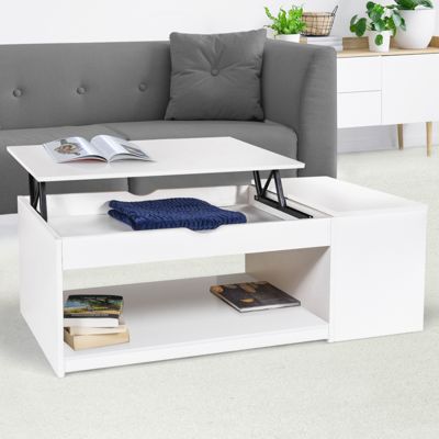 Table basse plateau relevable rectangulaire ELEA avec coffre bois blanc