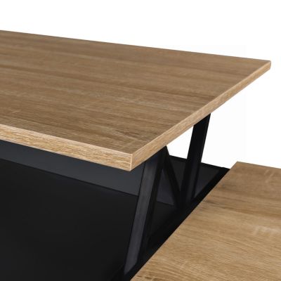 Table basse plateau relevable rectangulaire ELEA avec coffre bois noir et façon hêtre