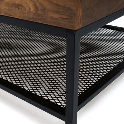 Table basse plateau relevable rectangulaire HAMILTON bois foncé et étagère inférieure design industriel