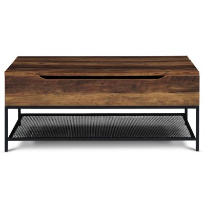 Table basse plateau relevable rectangulaire HAMILTON bois foncé et étagère inférieure design industriel