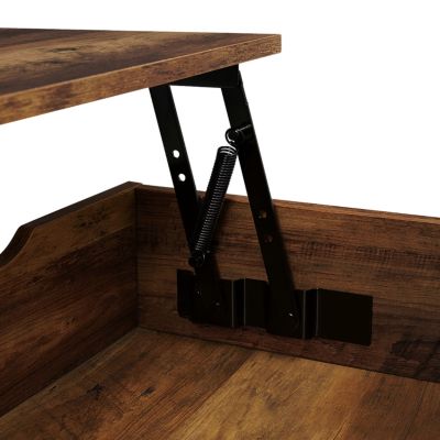 Table basse plateau relevable rectangulaire HAMILTON bois foncé et étagère inférieure design industriel