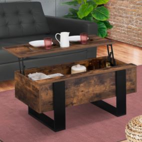 Table basse plateau relevable rectangulaire PHOENIX bois effet vieilli et noir