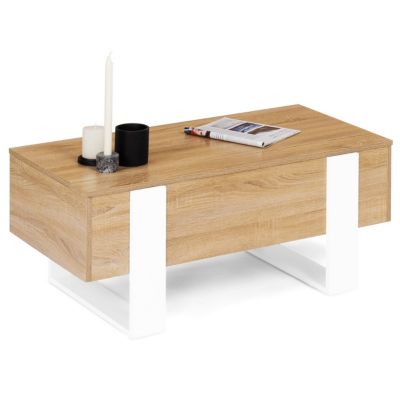 Table Basse Rectangulaire Plateau Relevable Phoenix - Style Industriel Bois Et Noir