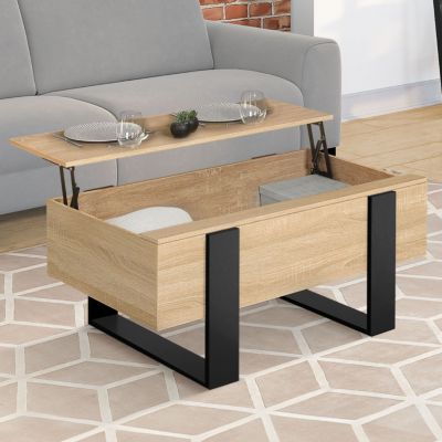 Table basse plateau relevable rectangulaire PHOENIX bois et noir