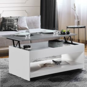 Table basse plateau relevable rectangulaire SOA bois blanc plateau gris