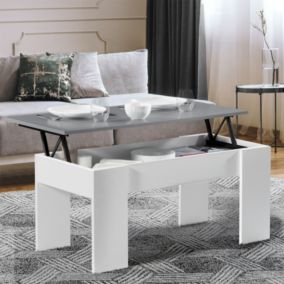 Table basse plateau relevable rectangulaire TARA bois blanc et gris