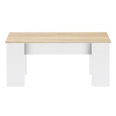 Table basse plateau relevable rectangulaire TARA bois blanc et imitation hêtre