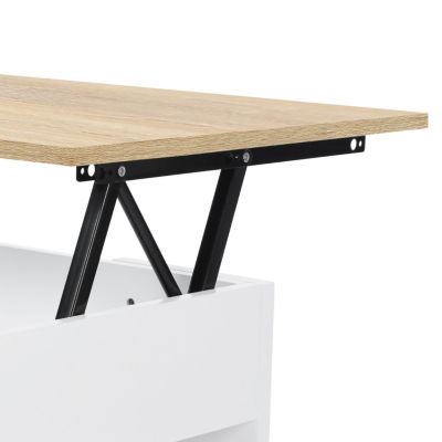 Table basse plateau relevable rectangulaire TARA bois blanc et imitation hêtre