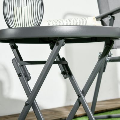 Table basse pliable d'appoint dia. 45 cm acier gris plateau verre trempé effet marbre blanc