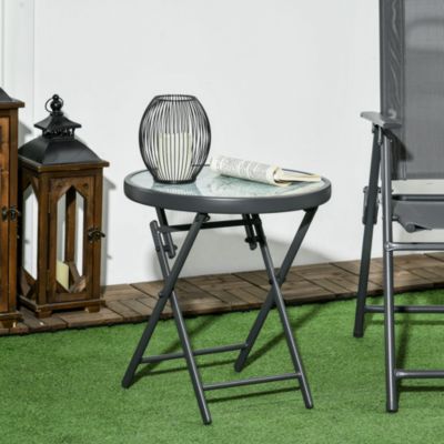 Table basse pliable d'appoint dia. 45 cm acier gris plateau verre trempé effet marbre blanc