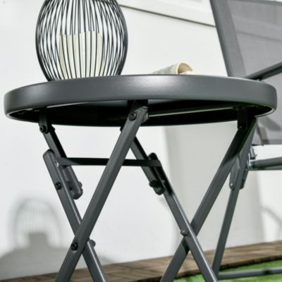 Table basse pliable d'appoint dia. 45 cm acier gris plateau verre trempé noir