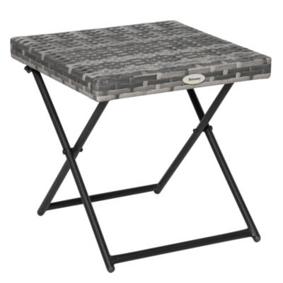 Table basse pliable de jardin style cosy chic dim. 40L x 40l x 40H cm métal époxy résine tressée imitation rotin gris