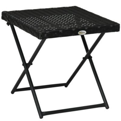 Table basse pliable de jardin style cosy chic dim. 40L x 40l x 40H cm métal époxy résine tressée imitation rotin noir
