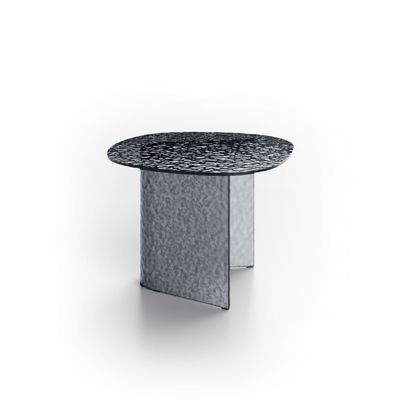 Table basse pliante carrée - Plateau et structure en verre fumé martelé, design moderne et minimaliste - Pierres