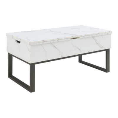 Table basse Rauli avec surface relevable et rabattable effet marbre blanc en.casa