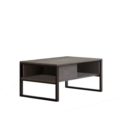 Table basse rectangulaire 2 niches de rangement effet pierre Gris, L. 100 x l. 59.7 x H. 44.4 cm