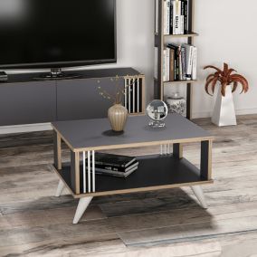 Table basse rectangulaire Aarhus 40 x 70 x 50 cm anthracite  effet bois en.casa