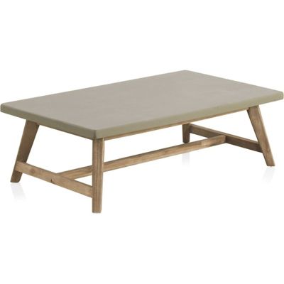 Table basse rectangulaire bois acacia et plateau effet béton 120 x 70 x 38 cm Gris taupe et bois naturel