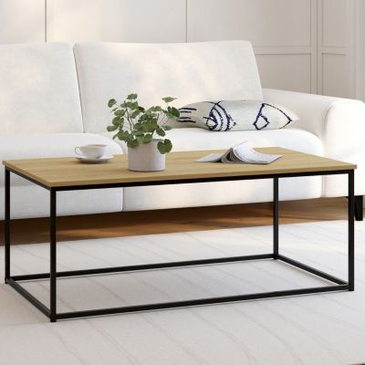Table basse rectangulaire DETROIT 113 cm design industriel bois et métal