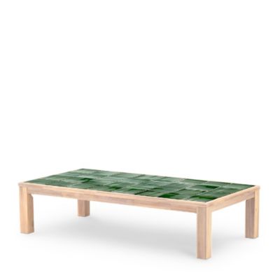 Table basse rectangulaire en bois et ceramique artisanale 167x87x40 vert - Bisbal