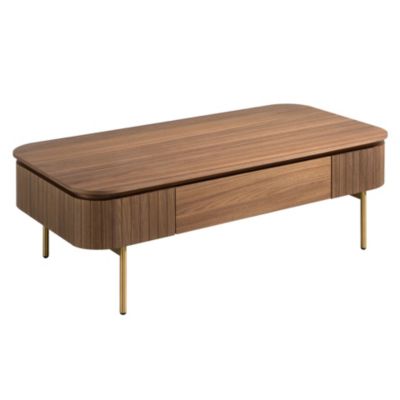 Table basse rectangulaire en noyer et acier poli or 2108 - 120x60x37 cm