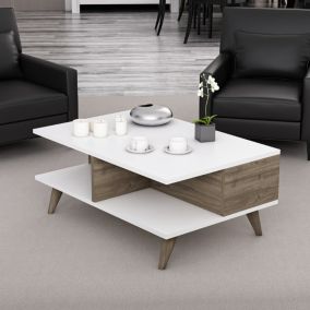 Table basse rectangulaire Grenaa avec espace de rangement blanc  effet noyer en.casa