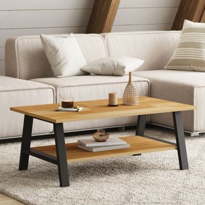 Table basse rectangulaire MADELEINE 100 cm double plateau bois et noir