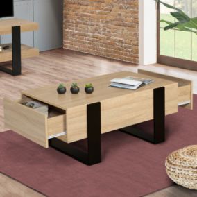 Table basse rectangulaire PHOENIX avec tiroirs 100 cm bois et noir